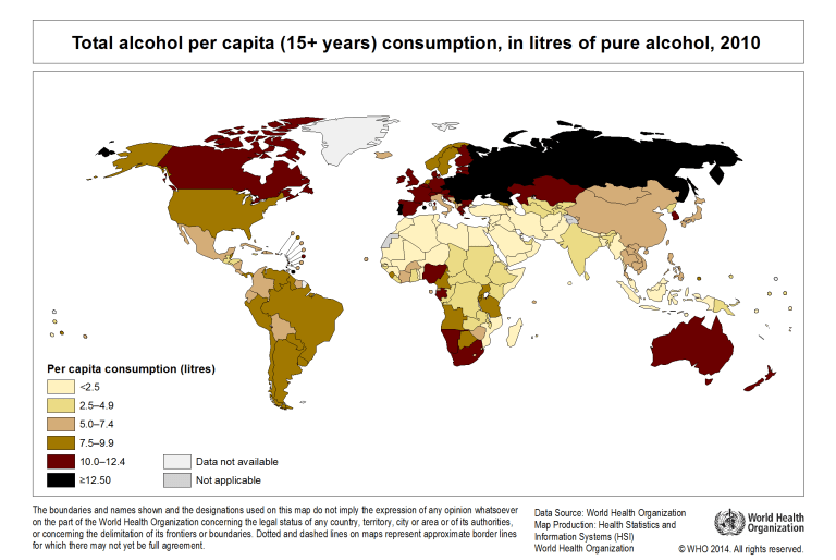Consommation d'alcool dans le monde en 2010