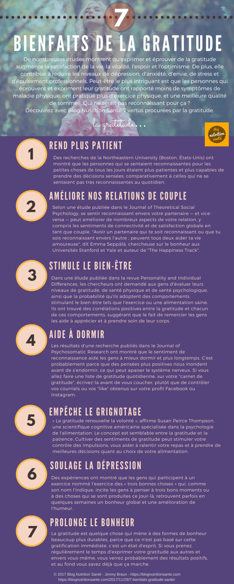 Infographie : 7 bienfaits de la gratitude 7 bienfaits de la gratitude (infographie)
